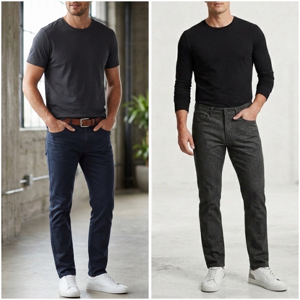 Lot of 2 Banana Republic Mens 32x30 Travel‎ Jean Slim Fit Pants Navy & Charcoal
